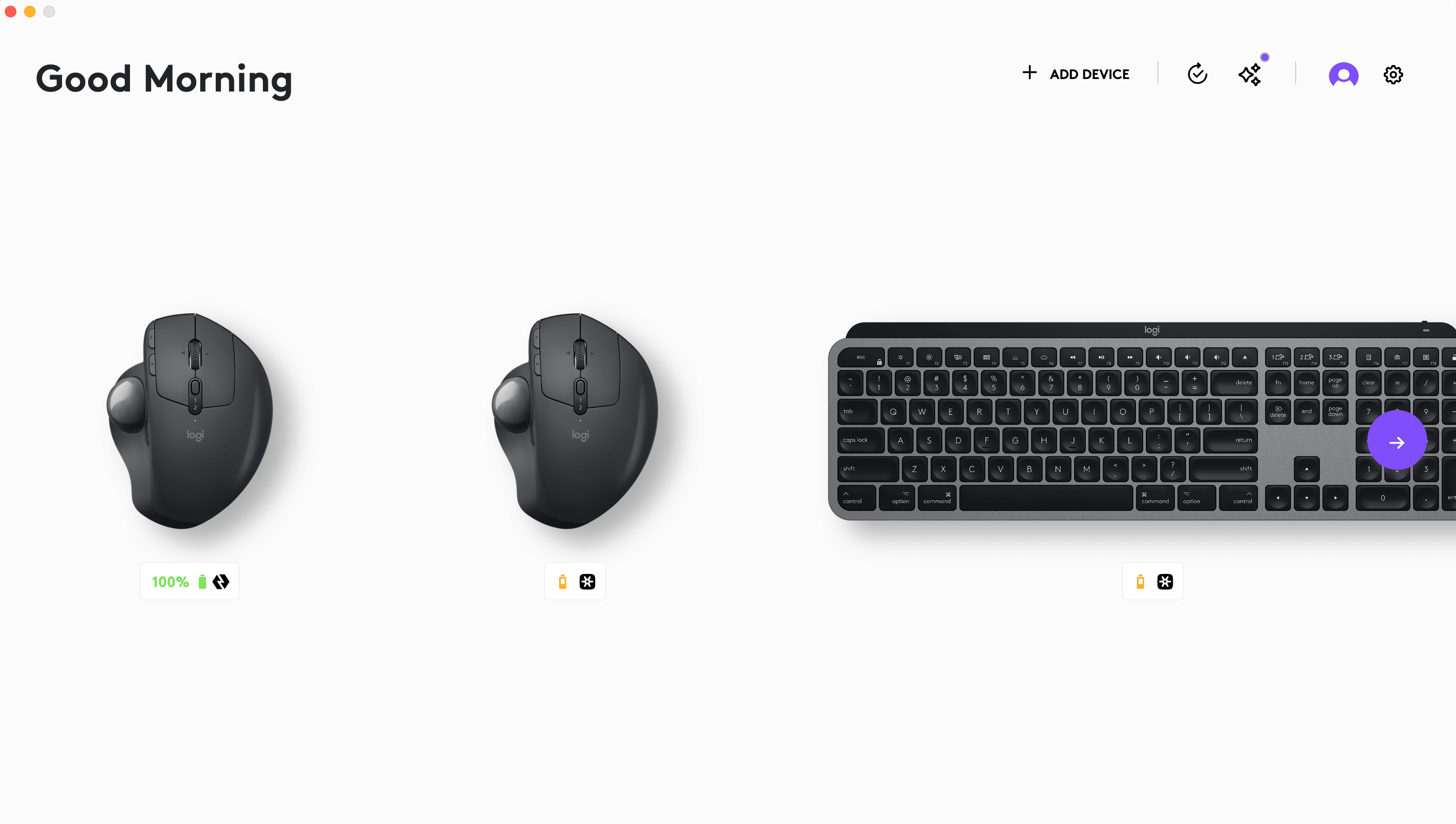 MX Ergo Sが表示された。接続規格のアイコンで辛うじて判別可能